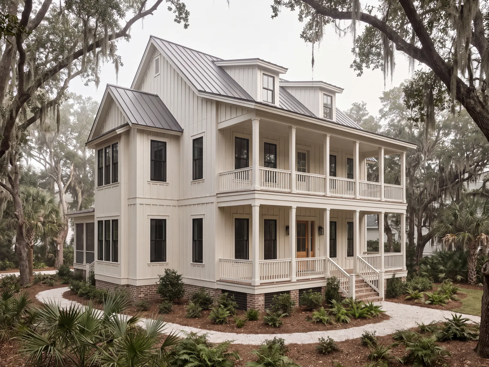 Rendering — The Egret, a Lowcountry concept home exterior with stacked porches.